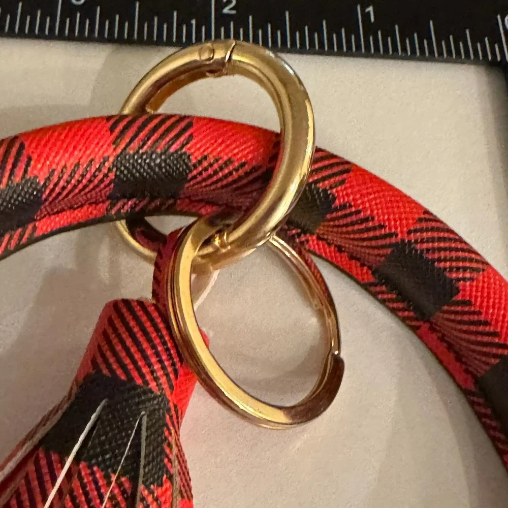 Buffalo Plaid Bangle Key‎ Ring Bracelet Keychain Tassel Red Black